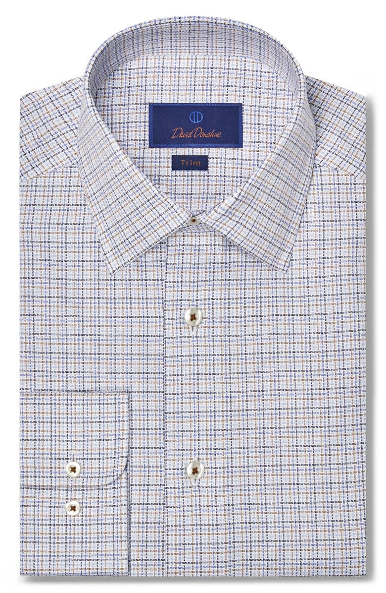 David Donahue Trim Fit Microcheck Dress Shirt, Main, color, 