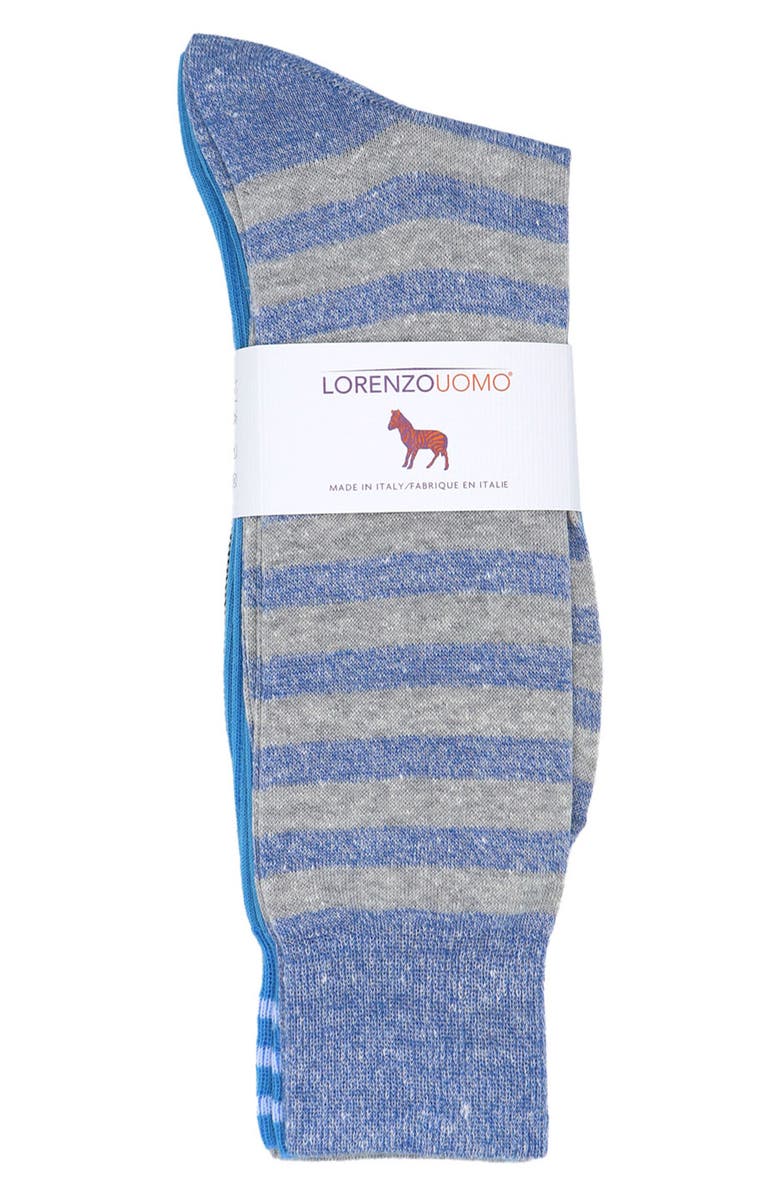 Lorenzo Uomo 3-Pack Assorted Stripe Cotton Blend Dress Socks, Alternate, color, Light Blue