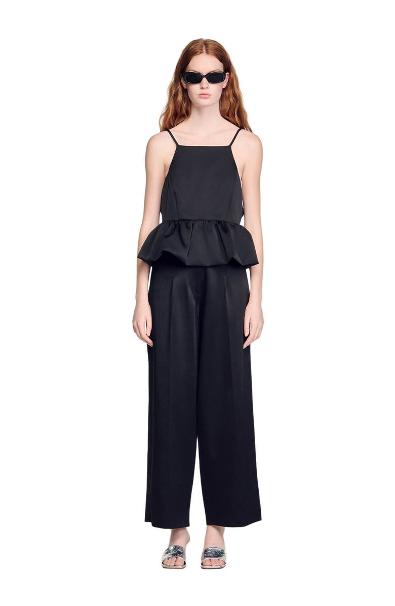 SANDRO Ruffled crop top, Alternate, color, Black