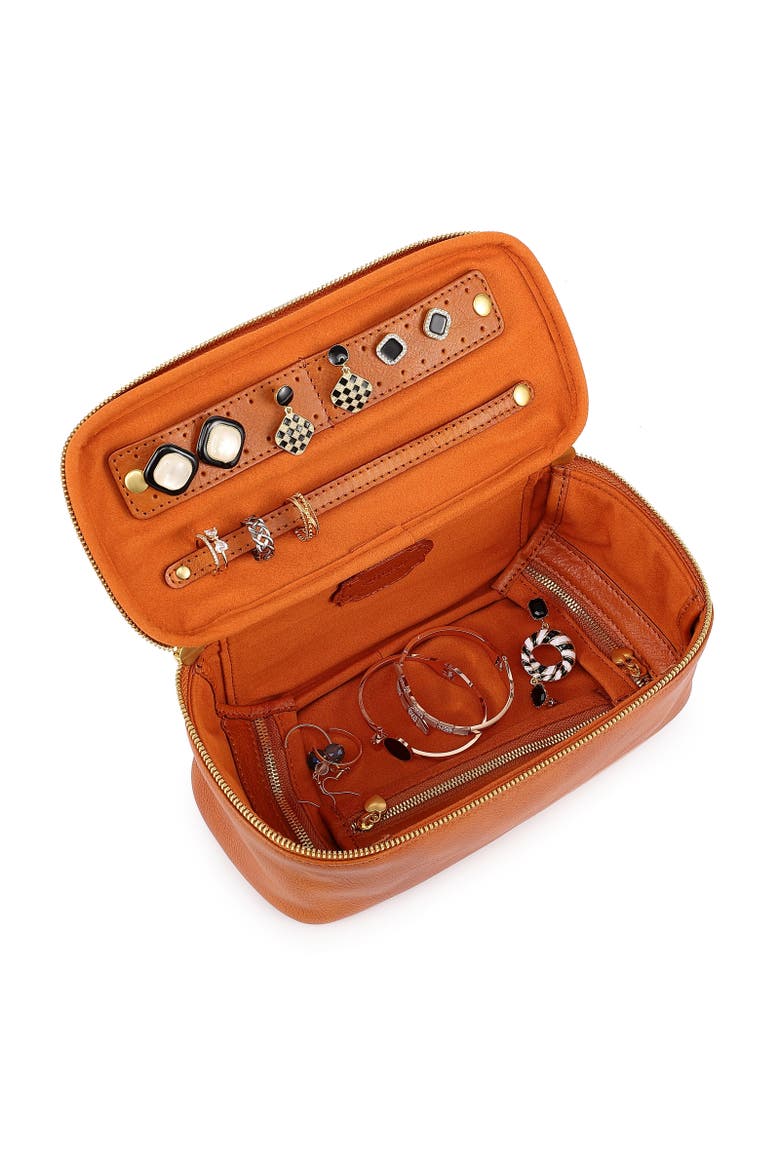 Celosia Genuine Leather Rectangular Jewelry Case, Alternate, color, Caramel