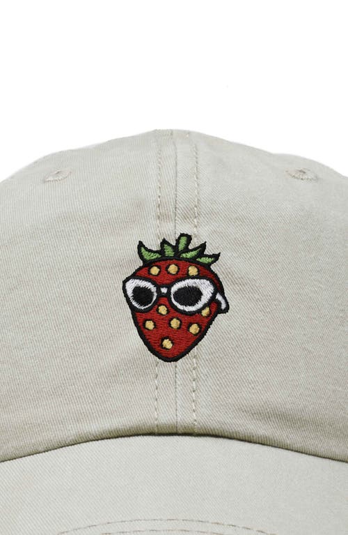 Dalix Strawberry Embroidered Casual Cap In Washed Stone White