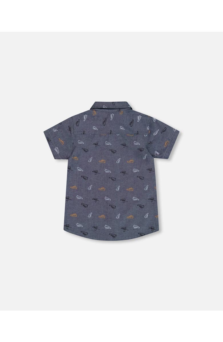 Deux par Deux Boy's Printed Chambray Short Sleeve Shirt Gray, White And Tan, Alternate, color, Gray, White And Tan