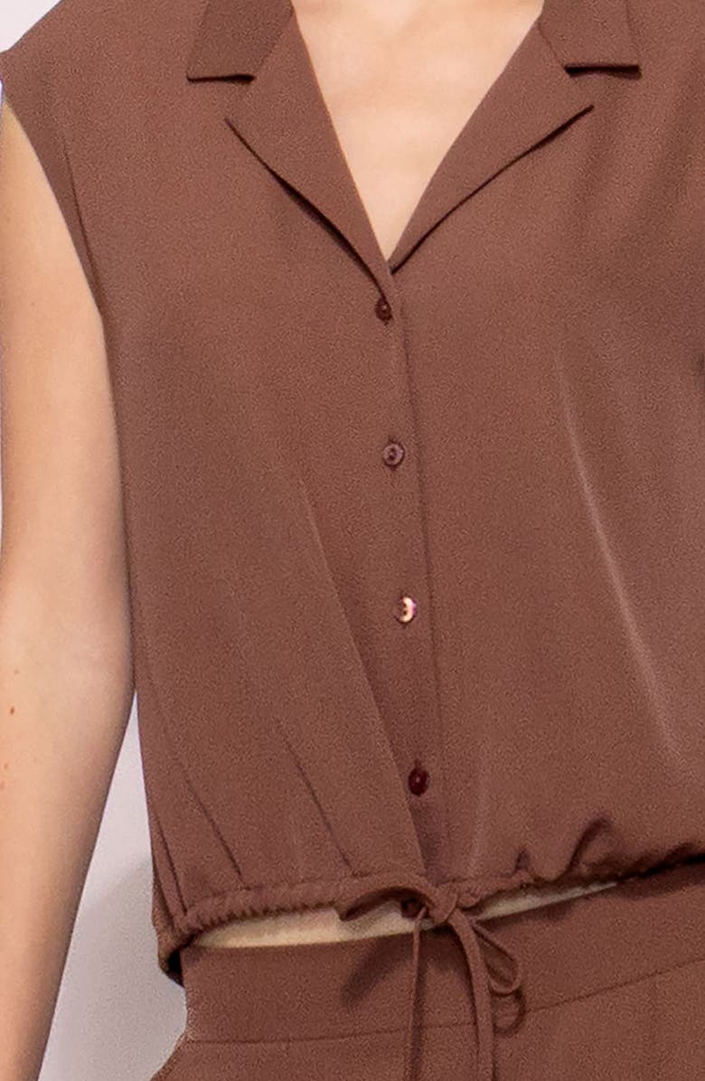 MELLODAY Drawstring Hem Sleeveless Button-Up Shirt, Alternate, color, Brown