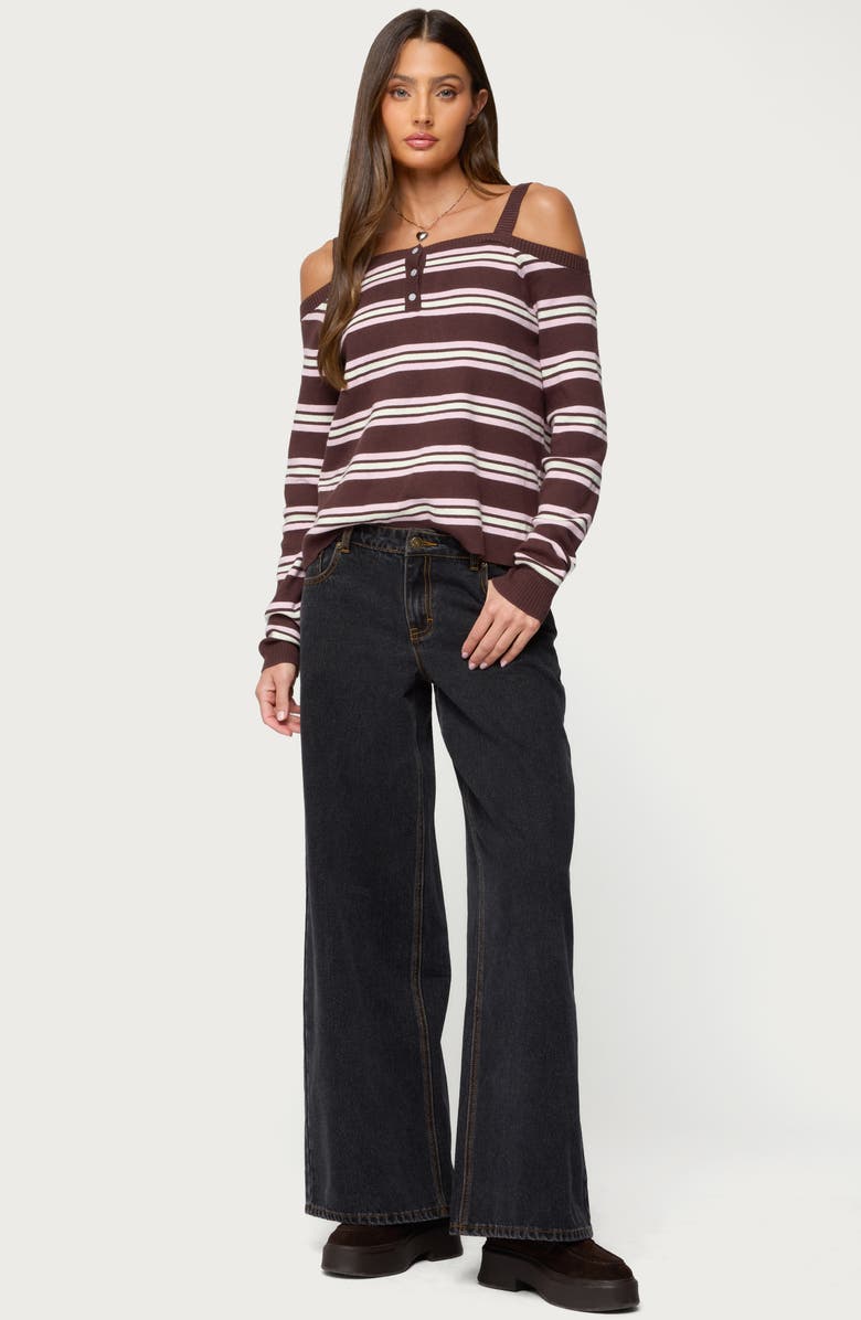 EDIKTED Shyla Stripe Off the Shoulder Sweater, Alternate, color, 
