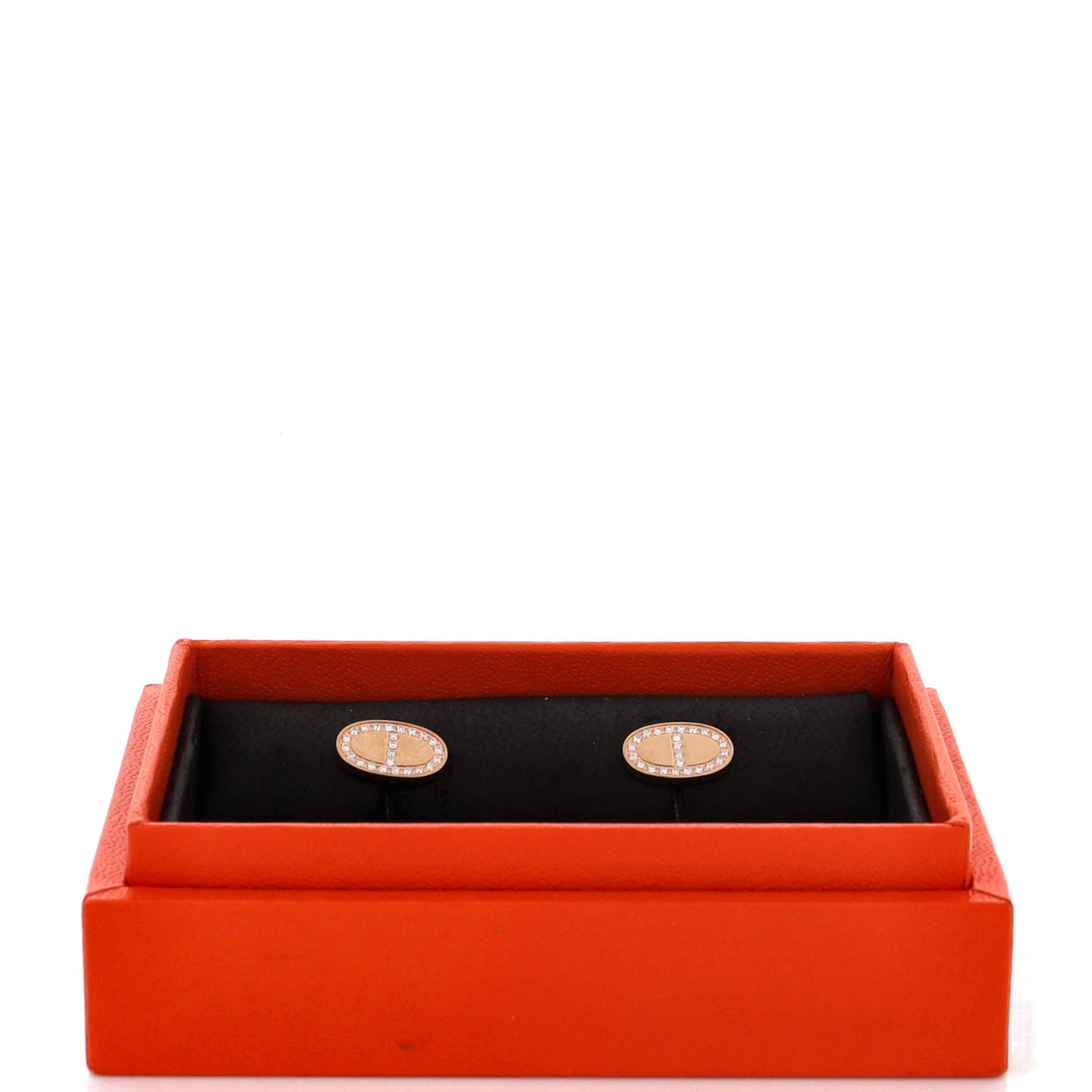 Pre-Owned Hermes Chaine d'Ancre Contour Stud Earrings 18K Rose Gold and Diamonds, Alternate, color, Rose Gold