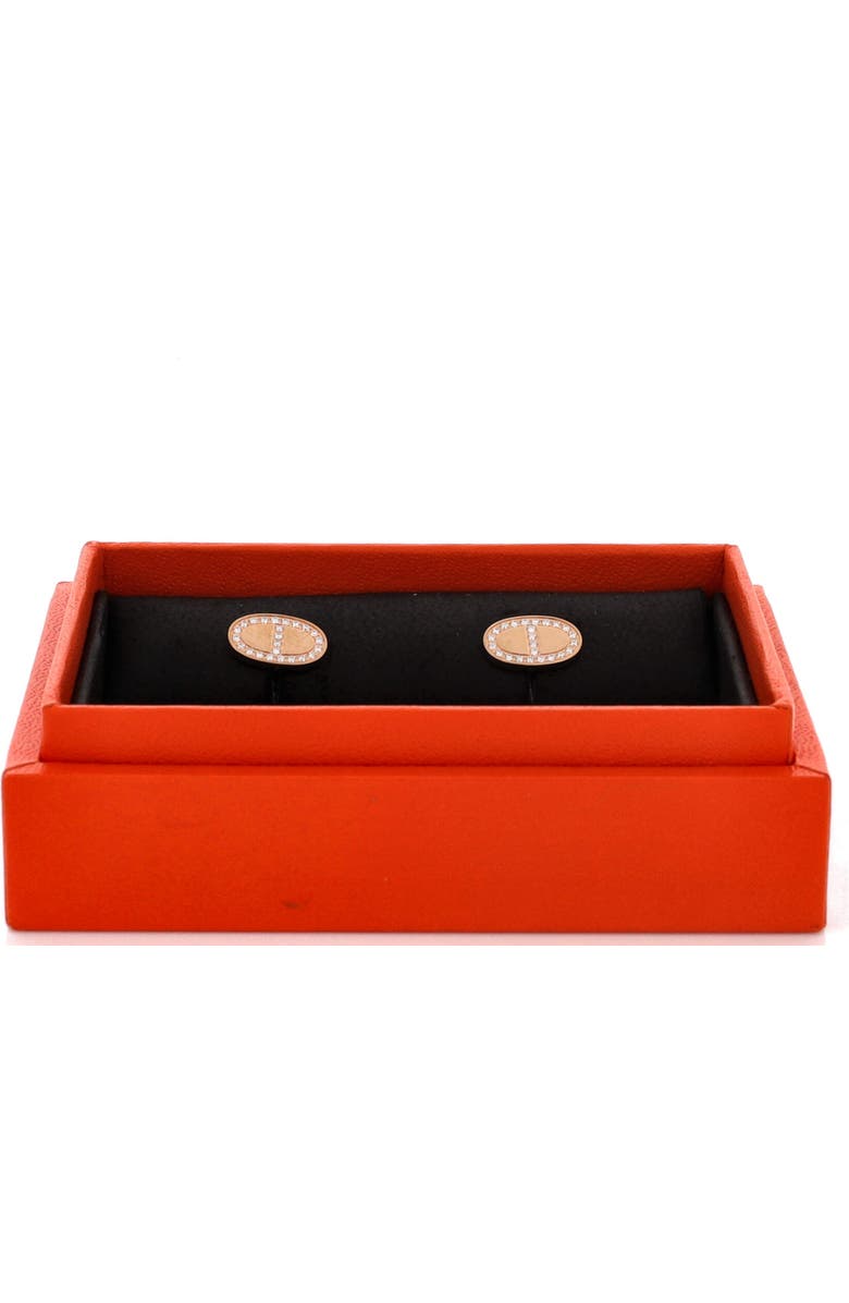 Pre-Owned Hermes Chaine d'Ancre Contour Stud Earrings 18K Rose Gold and Diamonds, Alternate, color, Rose Gold