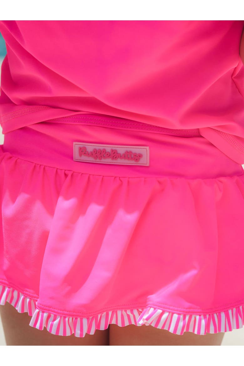 Girls Short Sleeve Ruffle UPF50+ Rash Guard Skirted 2-Piece, Alternate, color, Neon Magenta