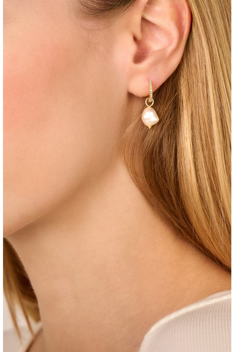 Endless Pearl Diamond Earrings | 20 natural diamonds - 2 freshwater pearls | 925 Sterling Silver | Earrings | Hoop | Yellow 18k-Gold Plated, Alternate, color, Yellow 18k Gold Plated