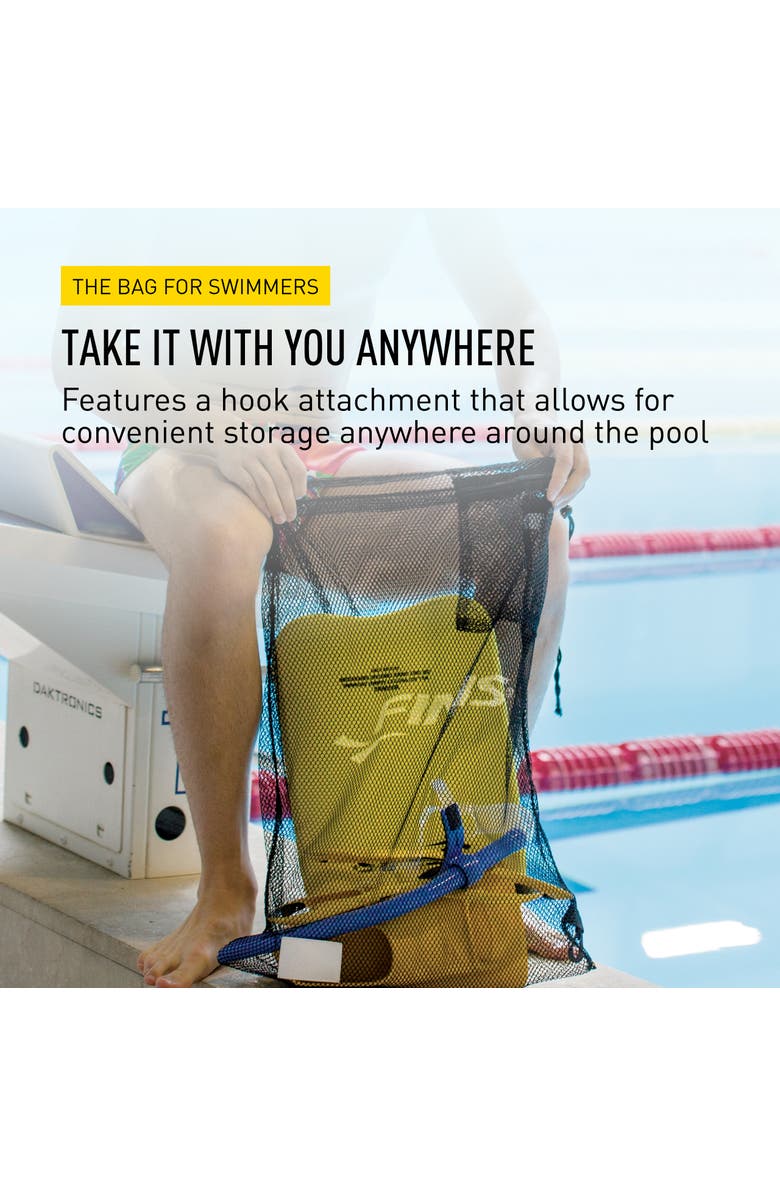 FINIS Mesh Gear Bag for Swim Equipment Quick Dry Nylon Drawstring Closure Zip Pocket Hook Attachment, Alternate, color, Black