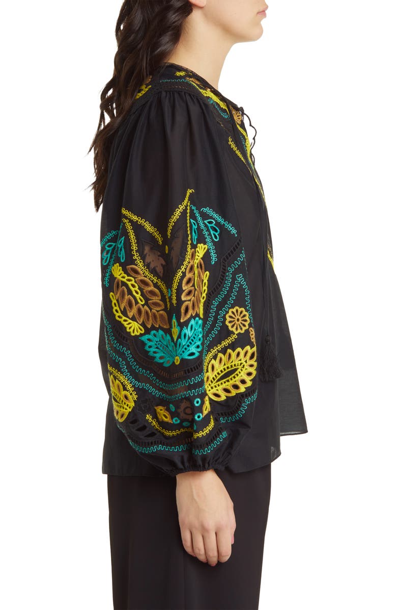 KOBI HALPERIN Embroidered Cotton & Silk Peasant Top, Alternate, color,