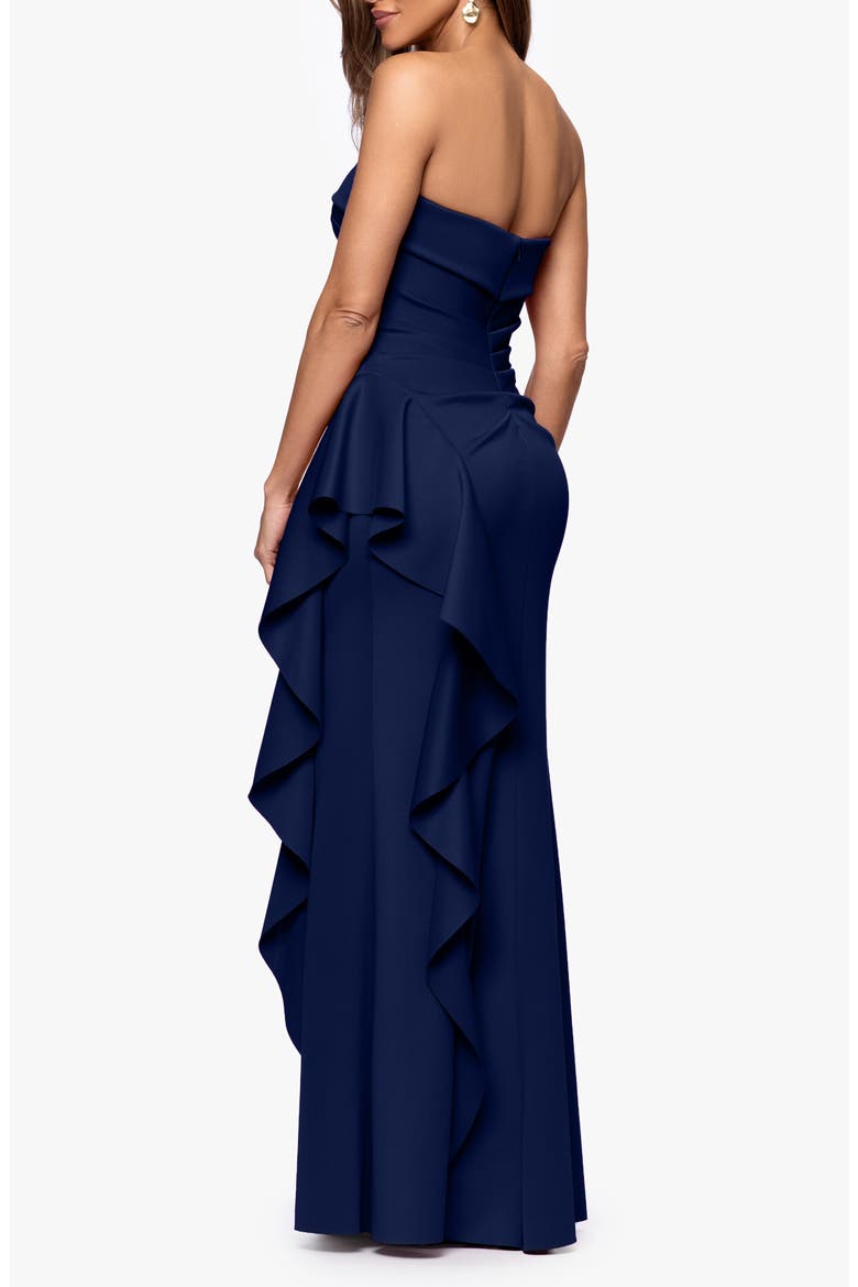 Ruffle Strapless Scuba Crepe Gown, Alternate, color, MIDNIGHT
