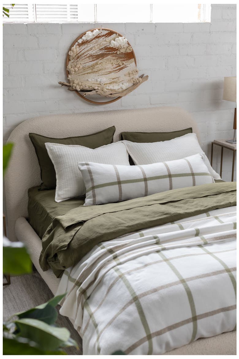 Copenhagen Windowpane Check Cotton Lumbar Accent Pillow, Alternate, color, WHITE/OLIVE