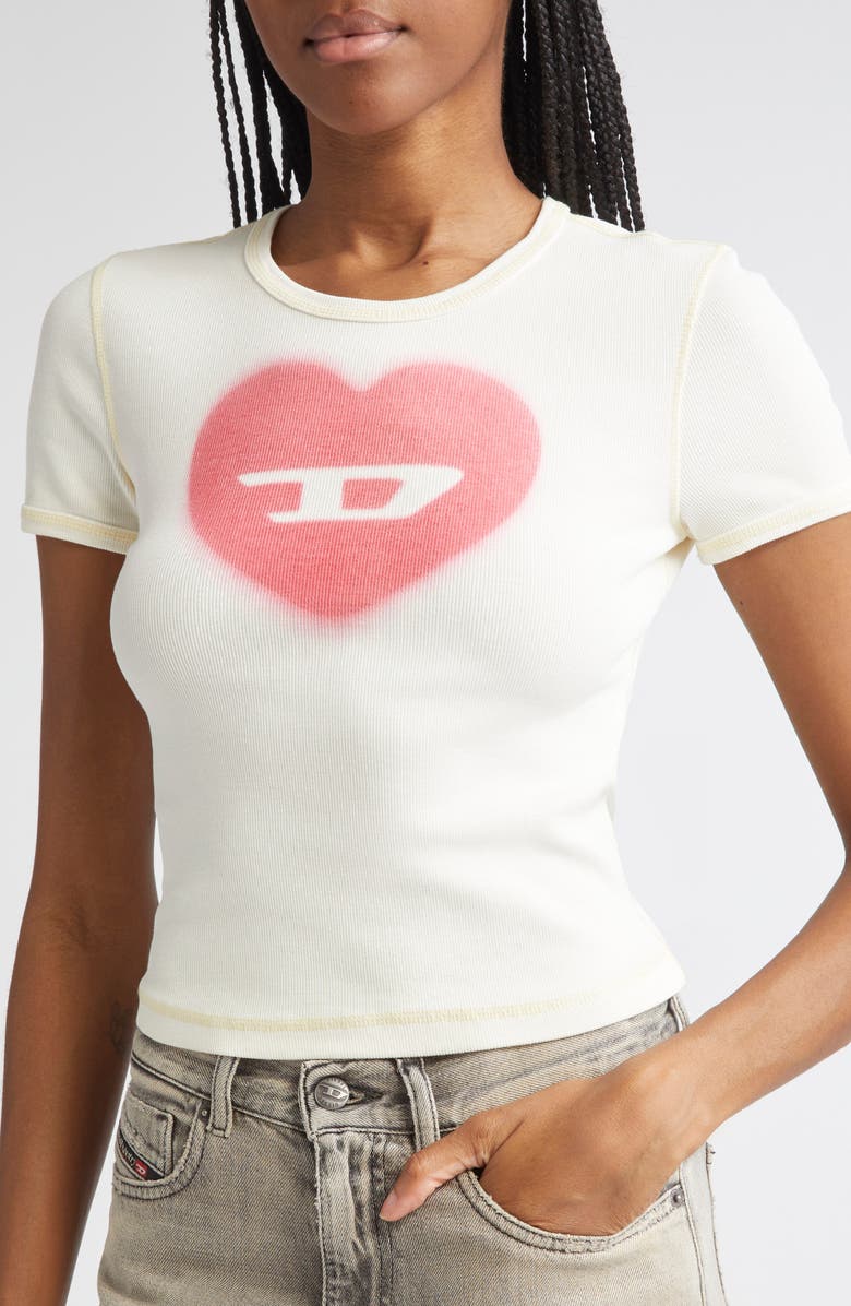 DIESEL<sup>®</sup> Heart Logo Rib Graphic T-Shirt, Alternate, color, Vanila