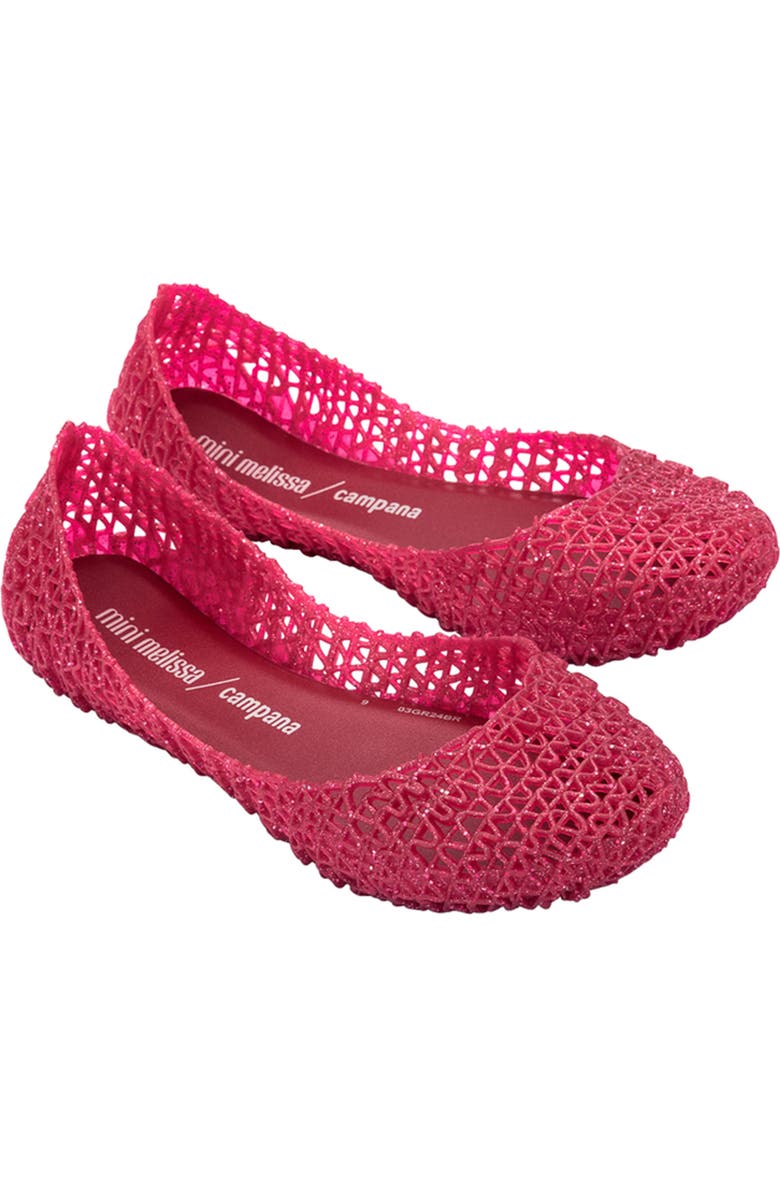 Mini Melissa Campana Zigzag Flat, Main, color, Red Glitter/ Silver