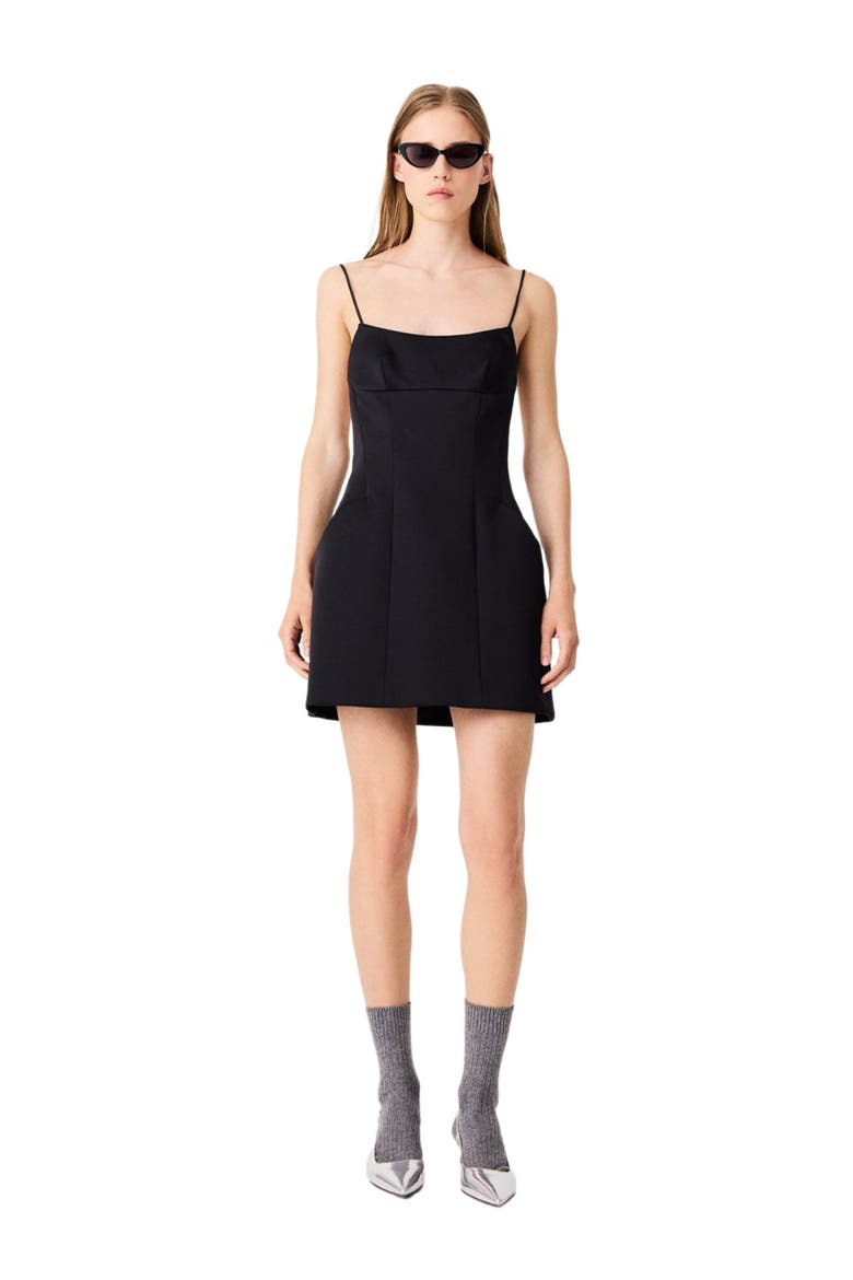 Short backless satin dress, Main, color, Black