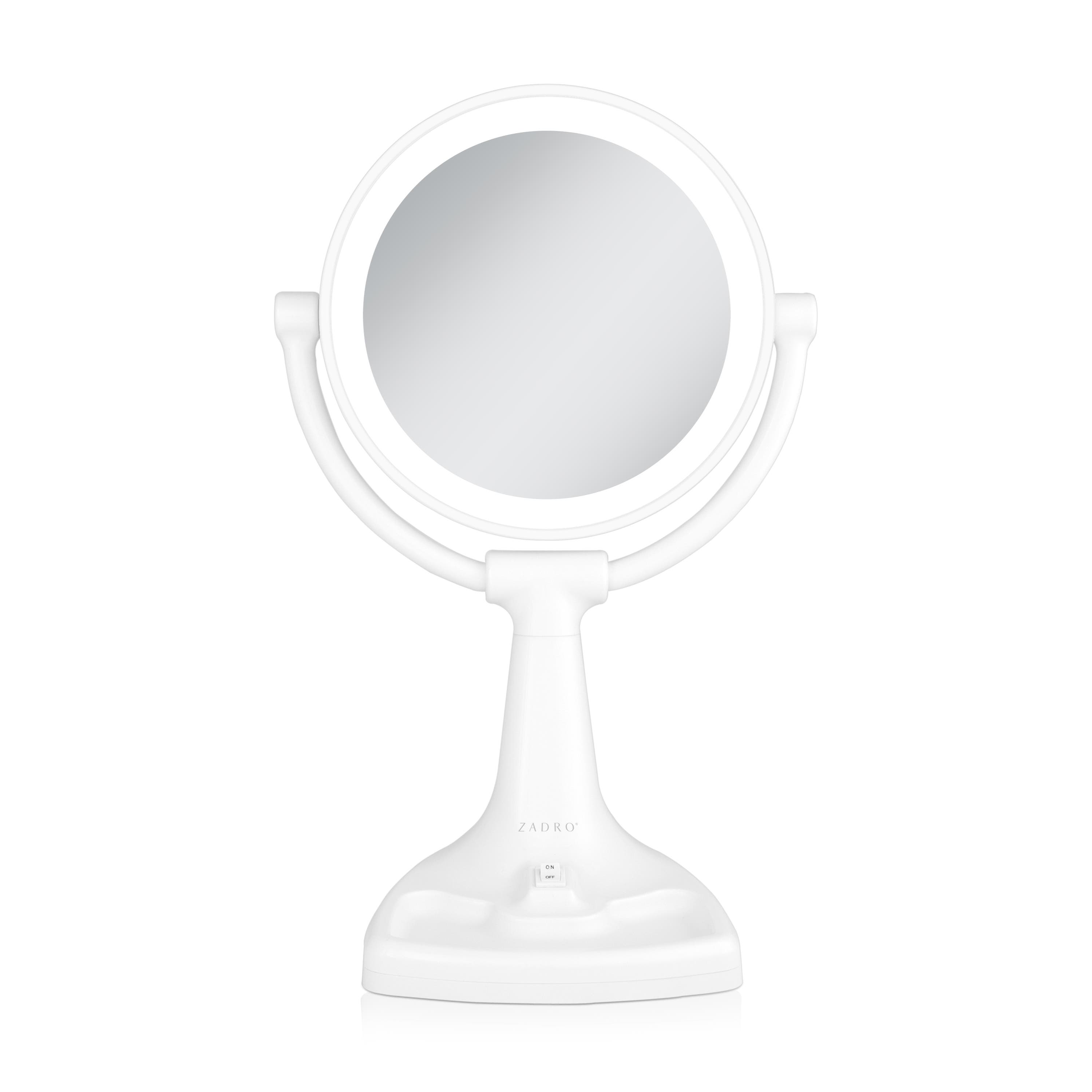 Zadro Max Bright Lighted Makeup Mirror with 10X/1X Magnification & Storage Tray in White 