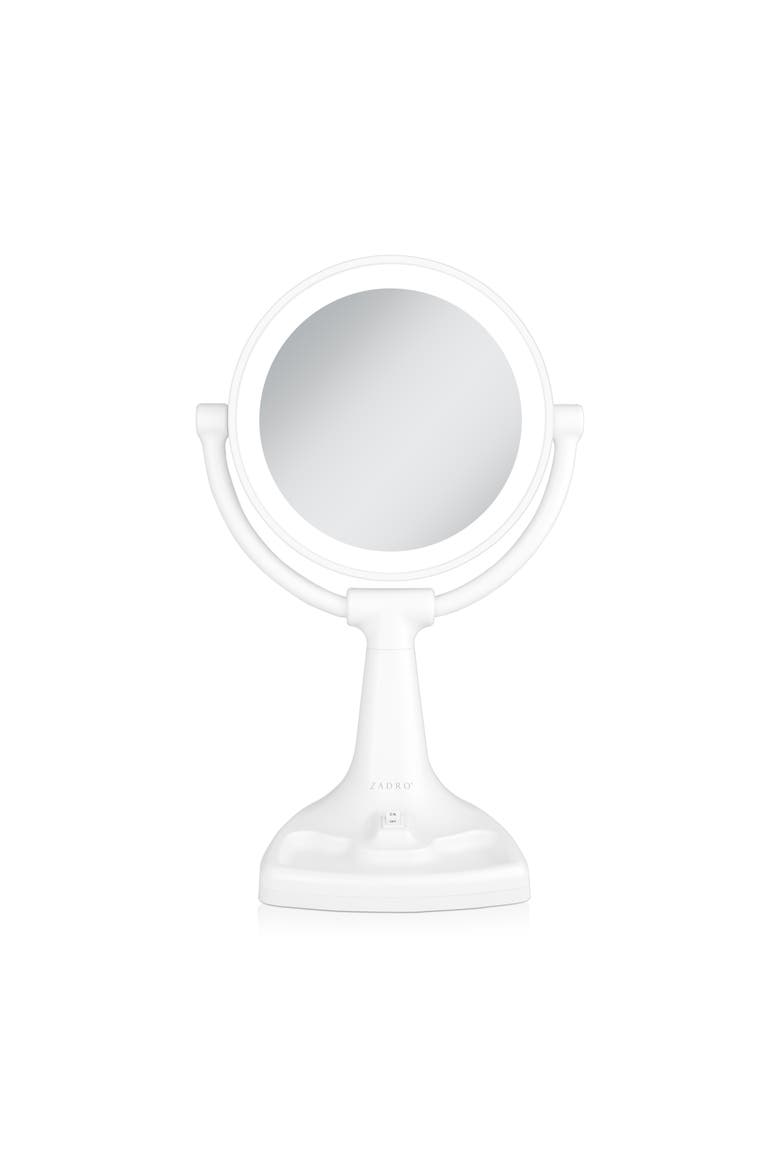Max Bright Lighted Makeup Mirror with 10X/1X Magnification & Storage Tray, Main, color, White