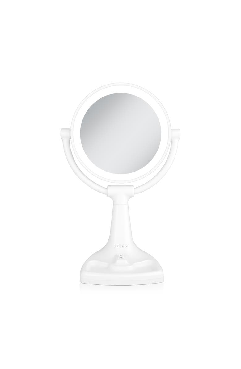 Zadro Max Bright Lighted Makeup Mirror with 10X/1X Magnification & Storage Tray, Main, color, White