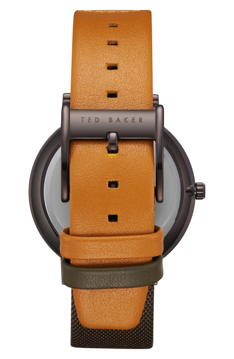 Ted Baker London Brit Leather Strap Watch, 40mm, Alternate, color, Light Brown/ Dark Green