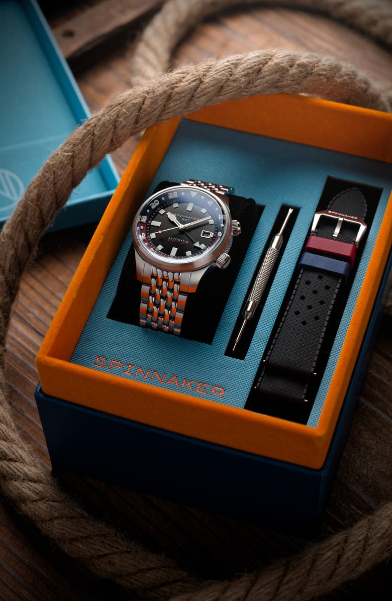 SPINNAKER Bradner GMT Automatic Bracelet Watch, 42mm, Alternate, color, Black