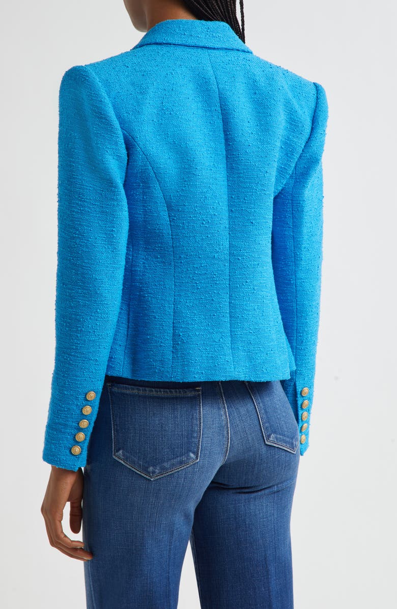 L'AGENCE Brooke Double Breasted Crop Cotton Blend Blazer, Alternate, color, Dresden Blue/ Gold Chain