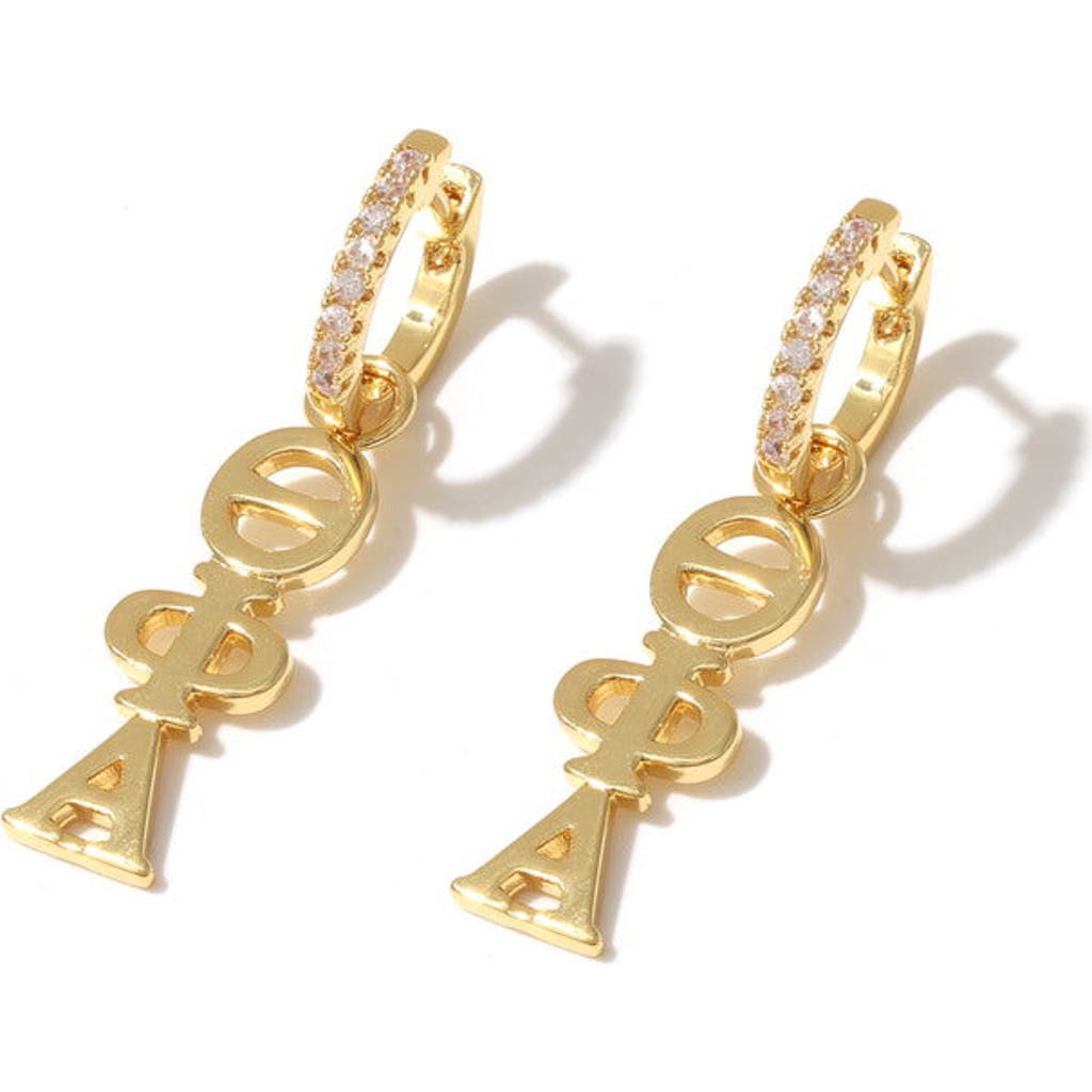 Color Shout Theta Phi Alpha Greek Letter Huggie + Charm Earrings In Gold
