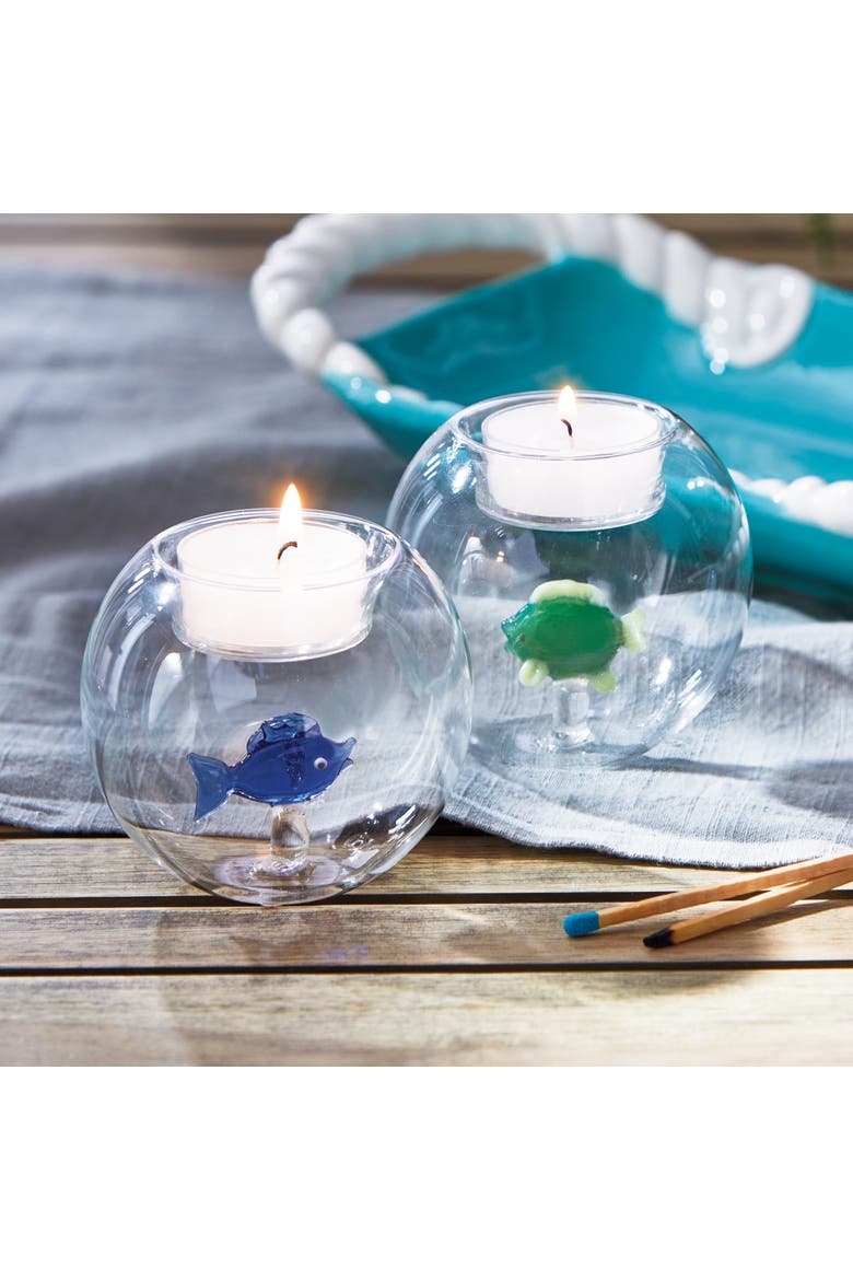 Fish Globe Tealight Holder Blue Blue Glass Summer, Alternate, color, Blue