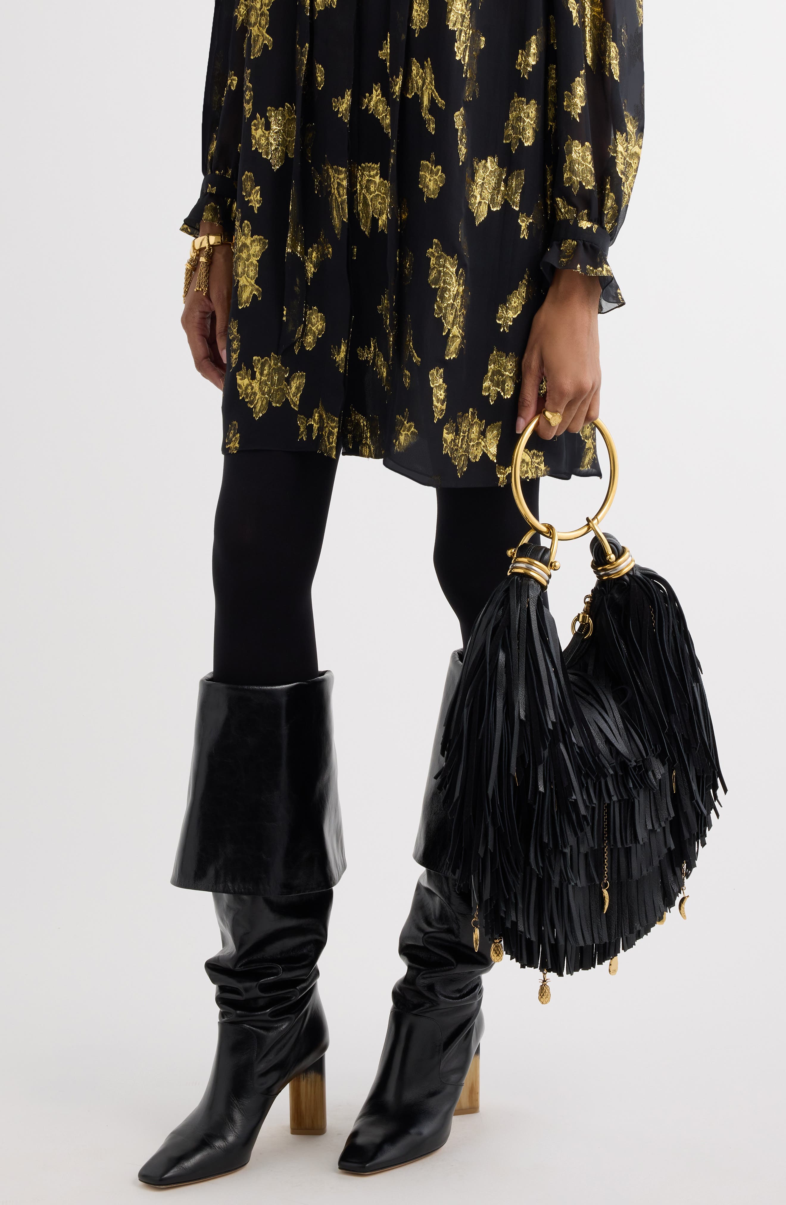 Fringe Charm Detail Bracelet Bag, Alternate, color, 001 BLACK