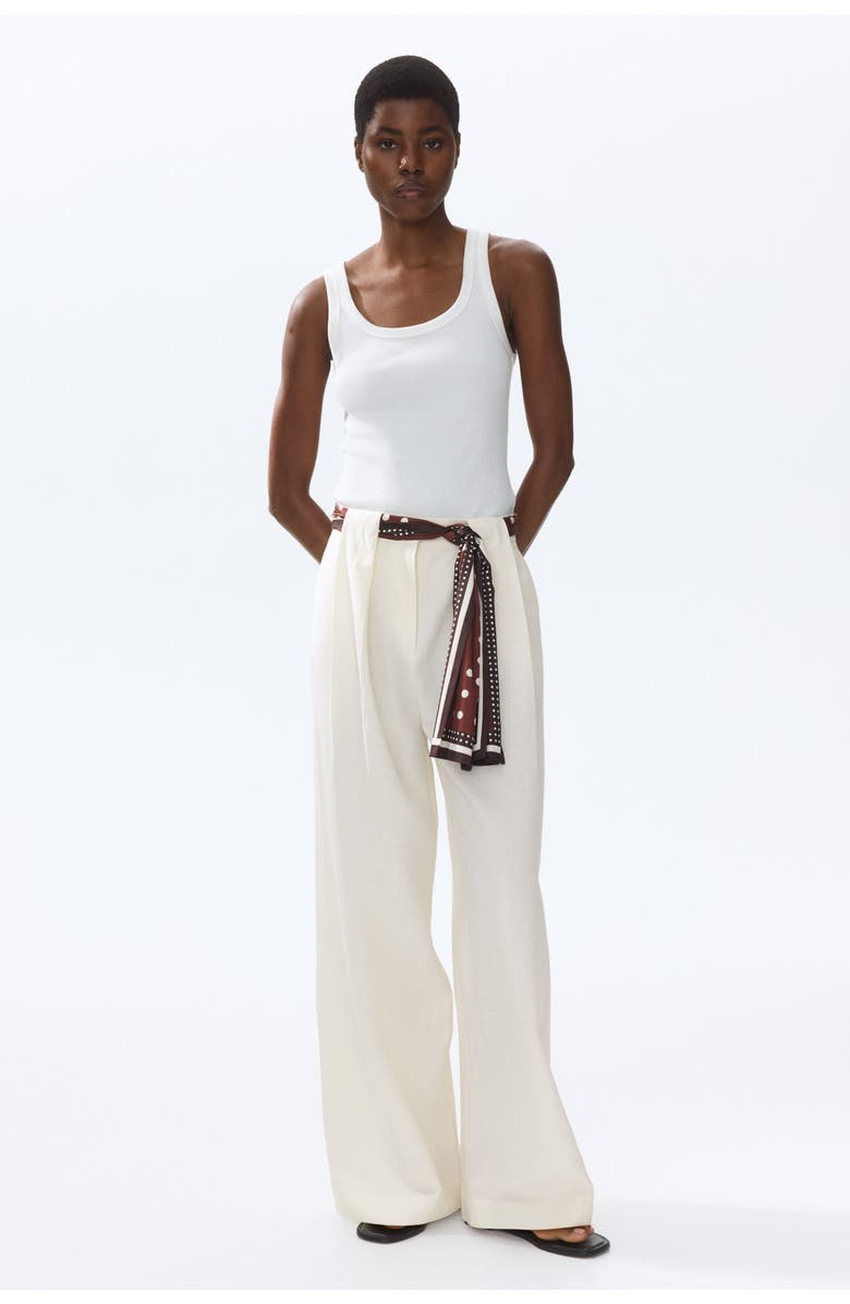 H&M Linen-blend Scarf-detail Trousers, Main, color, Cream