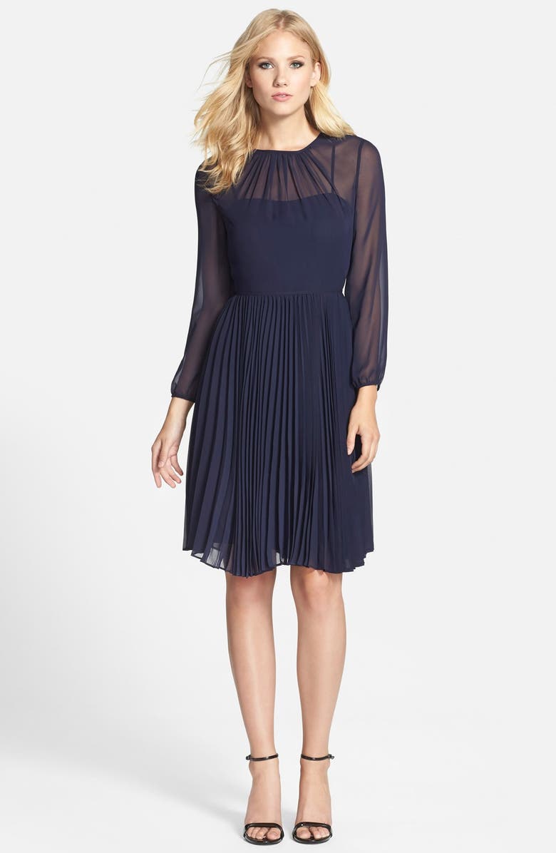 Eliza J Pleated Chiffon Fit & Flare Dress, Alternate, color, 