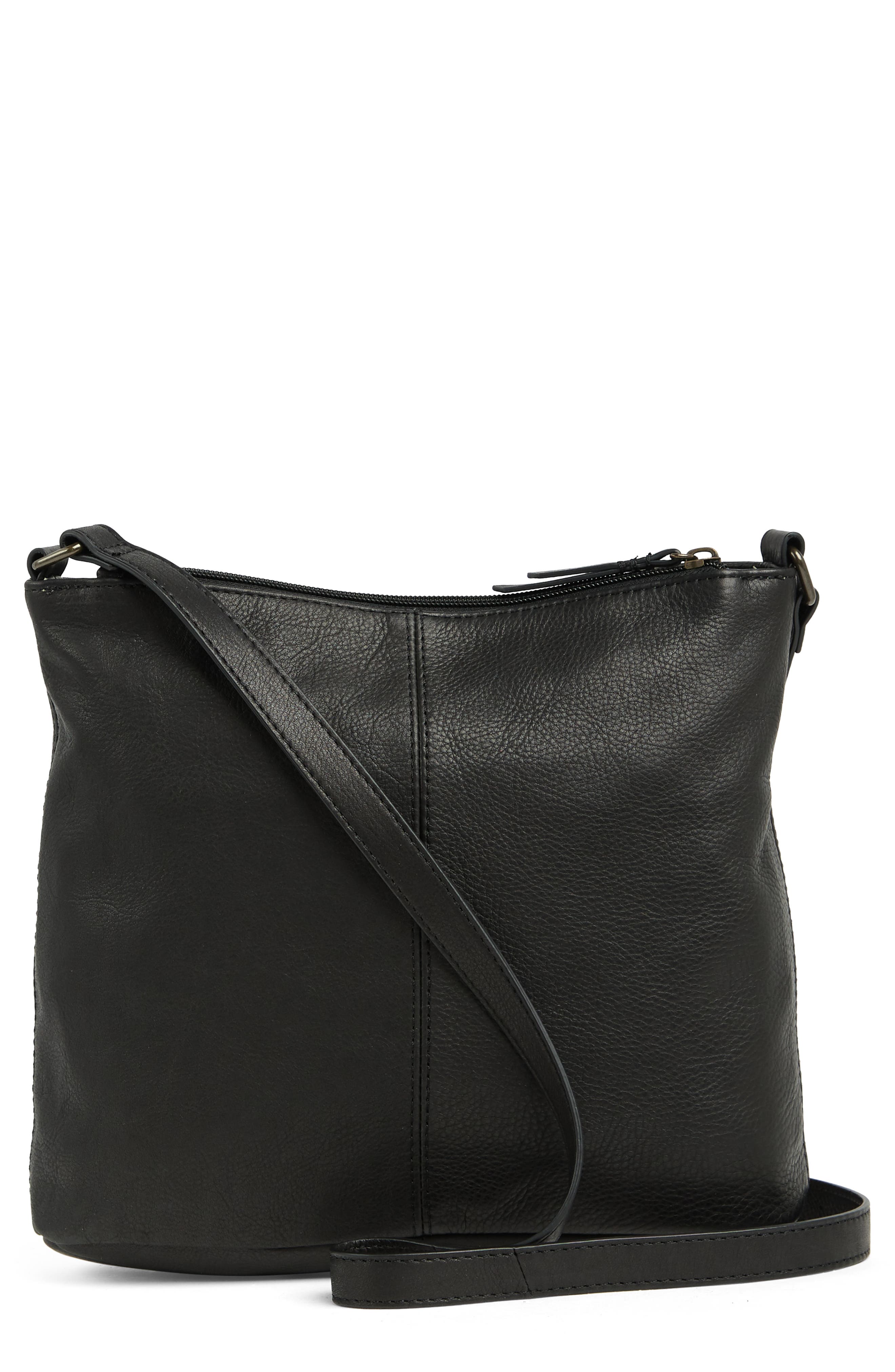 Austin Double Entry Leather Crossbody Bag, Alternate, color, BLACK