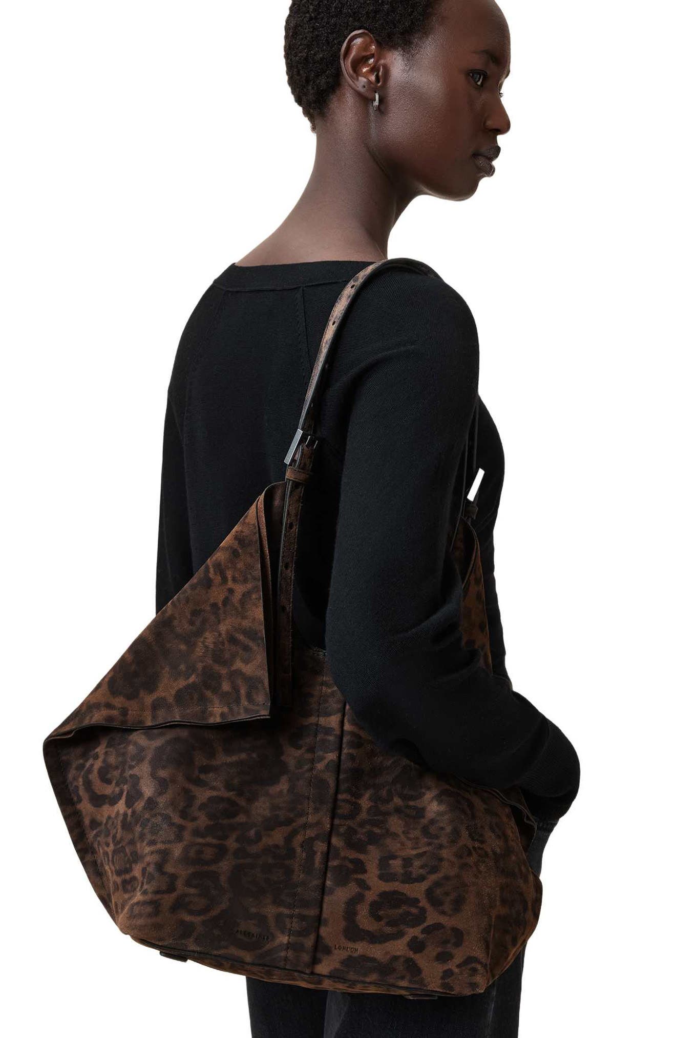 AllSaints Ara Leopard Print Leather Tote, Alternate, color, 