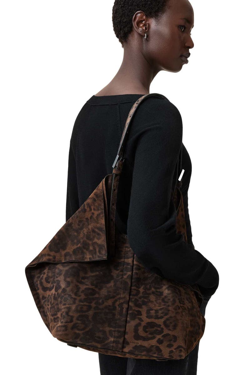 AllSaints Ara Leopard Print Leather Tote, Alternate, color,