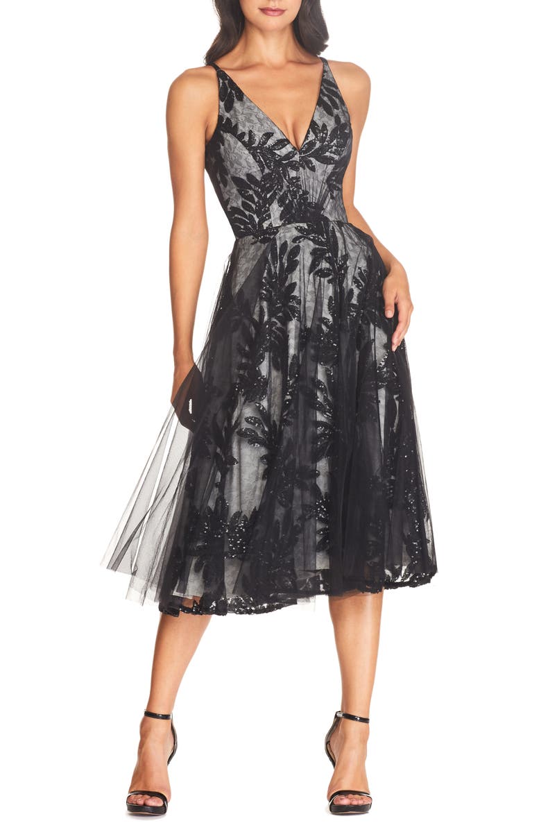 Dress the Population Courtney Sequin Lace Cocktail Dress, Alternate, color, Black-Nude