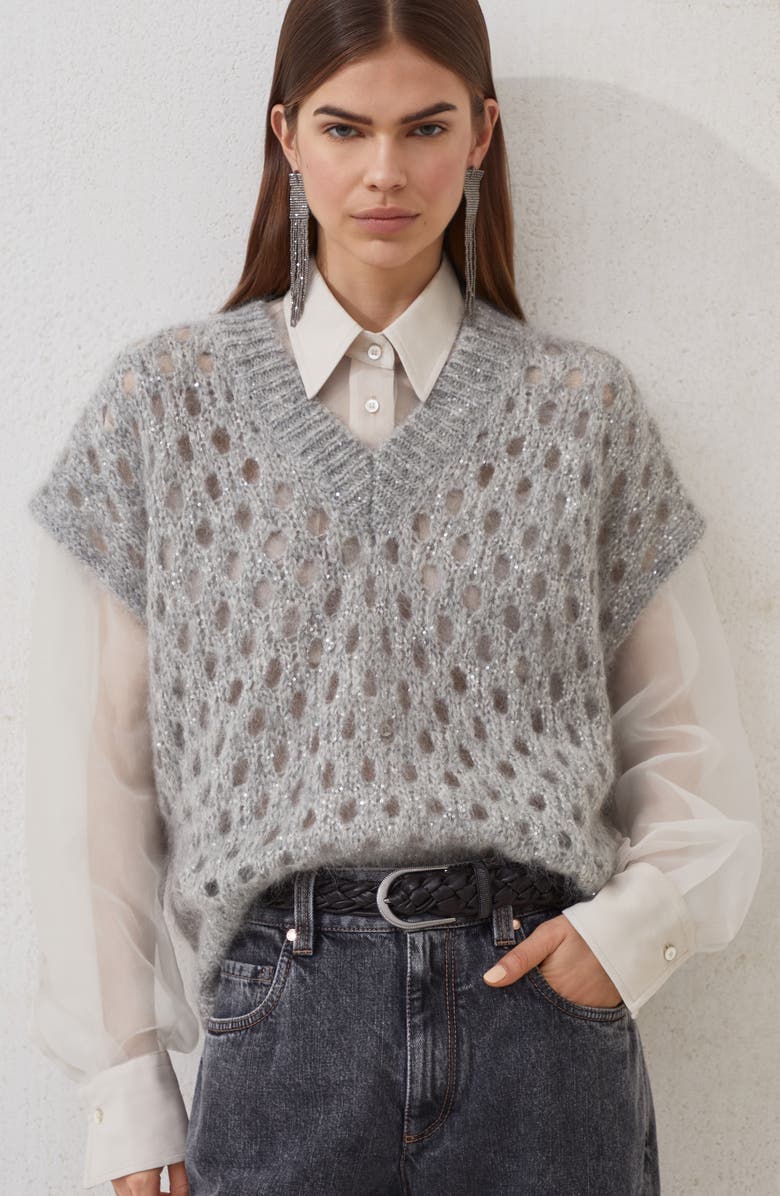 Brunello Cucinelli Dazzling Net vest, Alternate, color, Light Grey