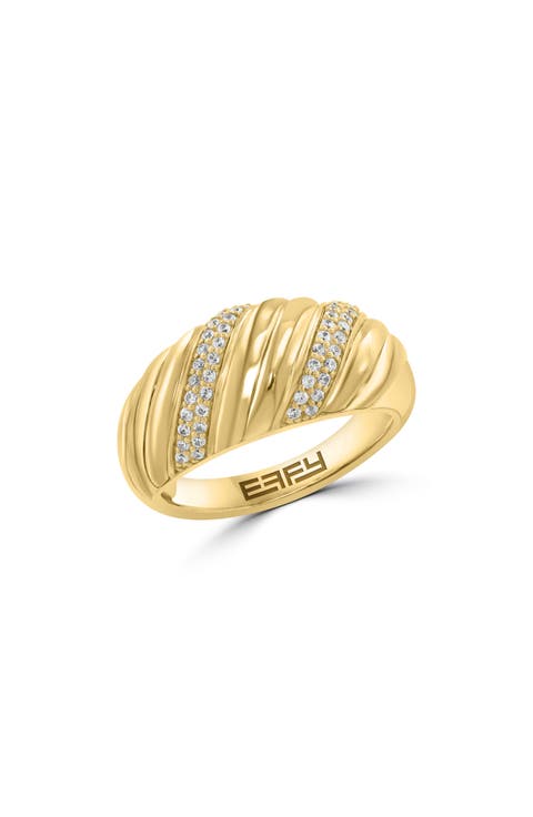 14K Gold Plated sterling Silver Cubic Zirconia Dome Ring