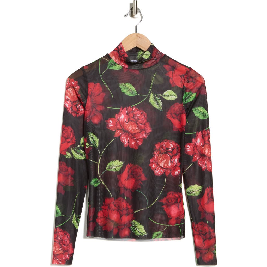 Afrm Los Angeles Zoe Mock Neck Mesh Top In Multi