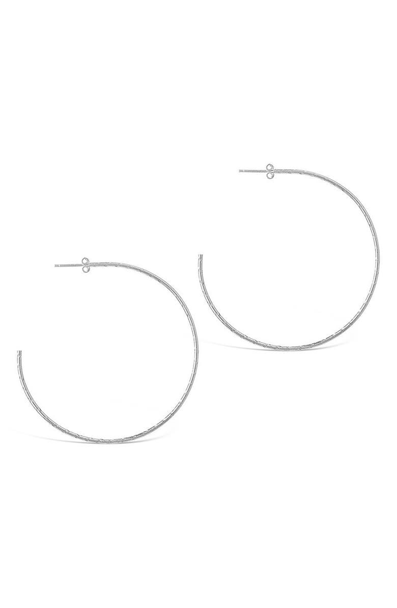 Sterling Forever Sterling Silver Hammered 2.25" Hoop Earrings, Alternate, color, Silver