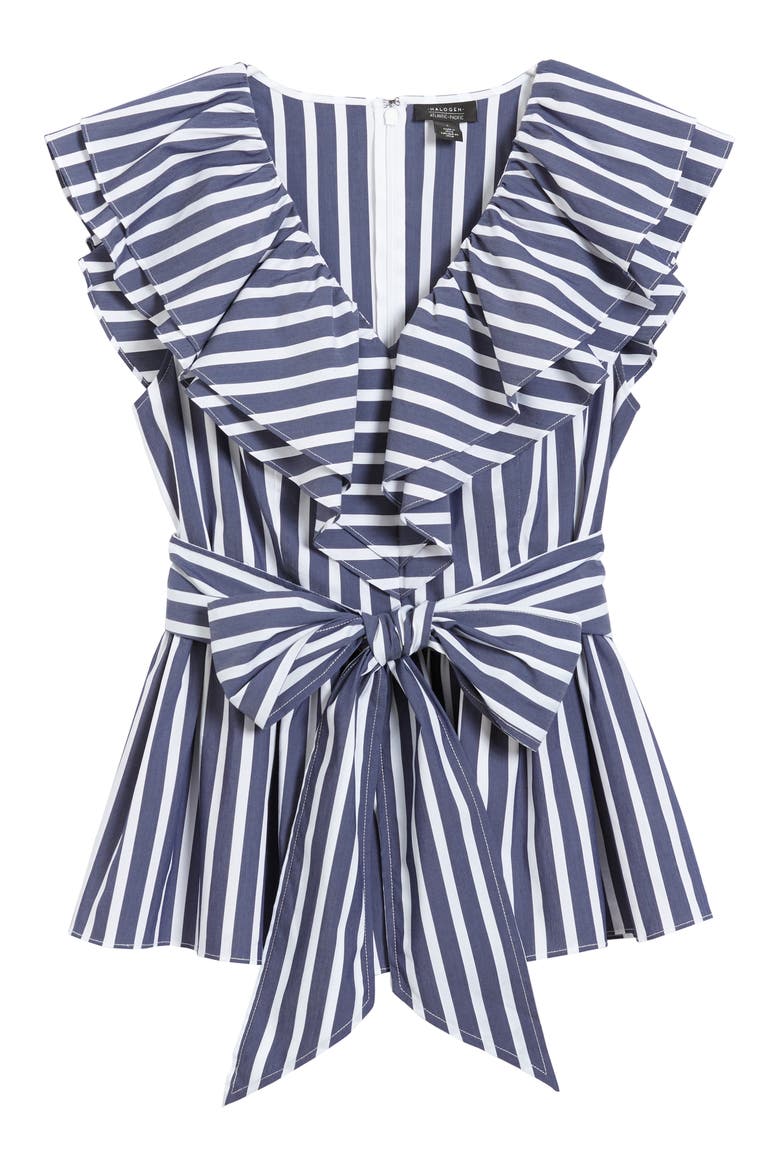 x Atlantic-Pacific Ruffle Stripe Tie Top, Main, color, NAVY- WHITE STRIPE