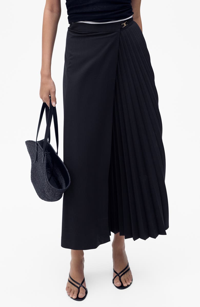 MANGO Pleated Crossover Maxi Skirt, Main, color,