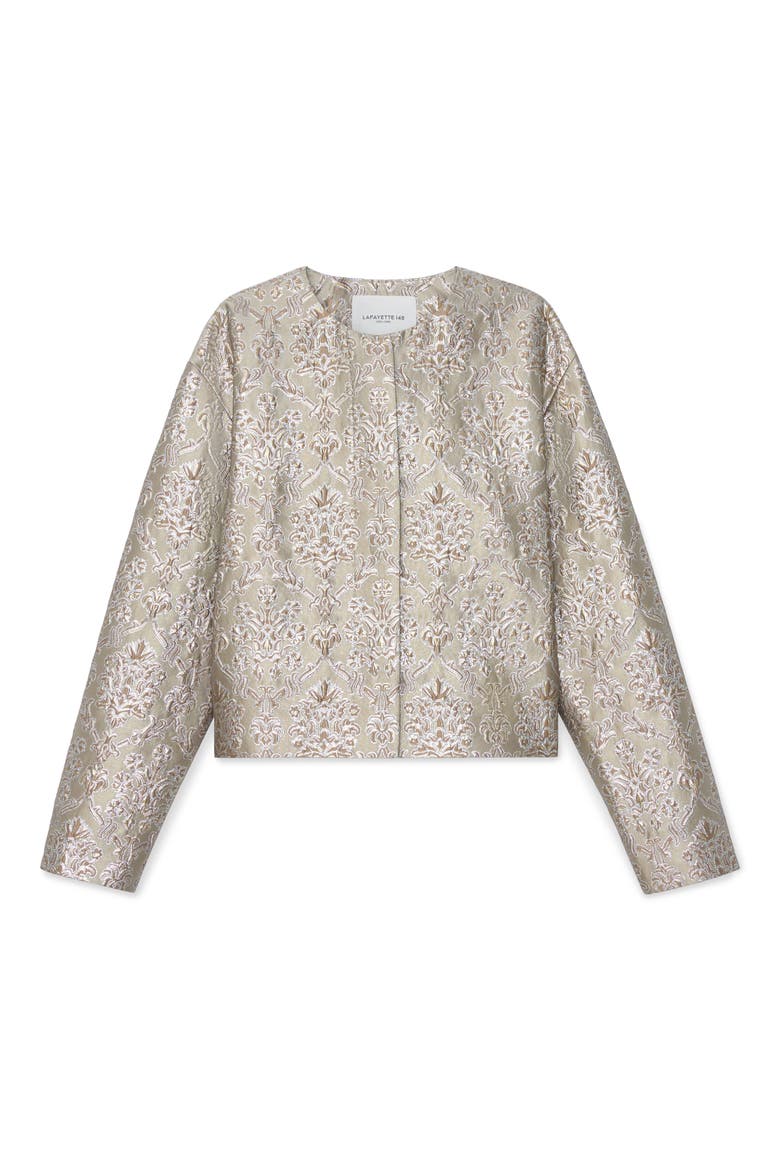Baroque Metallic Botanical Brocade Collarless Jacket, Alternate, color, NATURAL MULTI