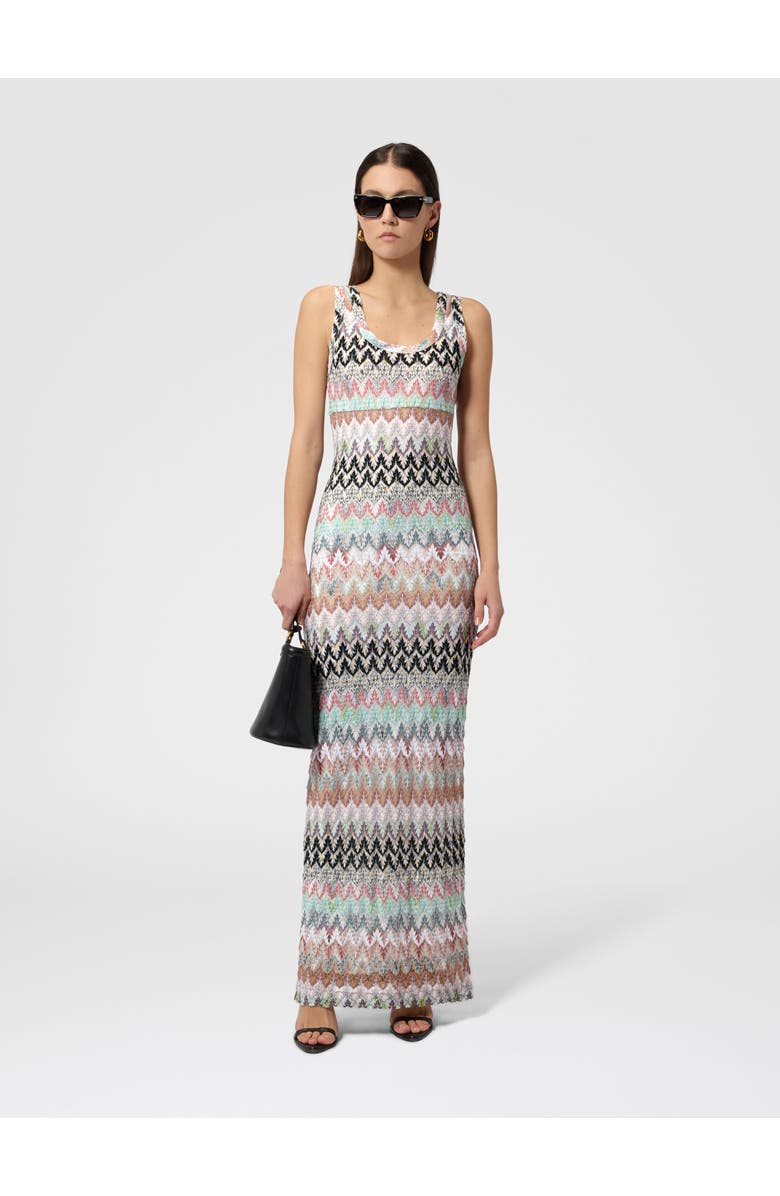 Missoni Long Dress In Viscose And Cotton Lamé Lace Motif, Alternate, color, Green& Brown