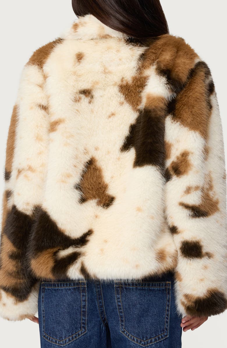 EDIKTED Rayan Cow Print Faux Fur Jacket, Alternate, color,