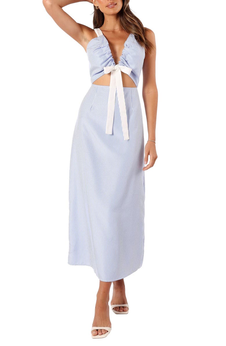 Petal & Pup Bailee Cutout Maxi Dress, Main, color, Blue Stripe