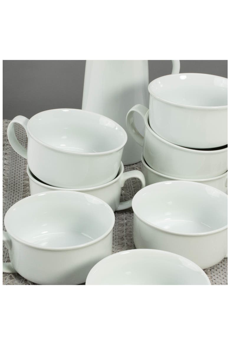 Set of 8 Soup Bowls with Handles, Alternate, color, WHITE