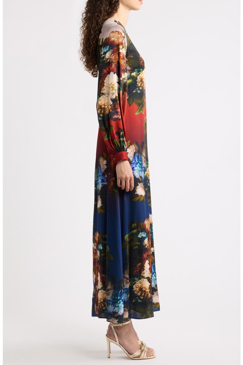 The Renata Floral Long Sleeve Silk Blend Maxi Dress, Alternate, color, MYSTICAL FORREST