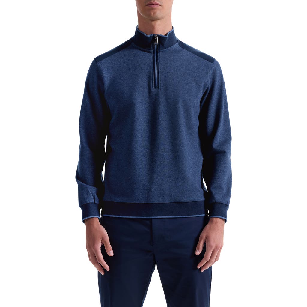 Bugatchi Mélange Quarter Zip Top In Blue