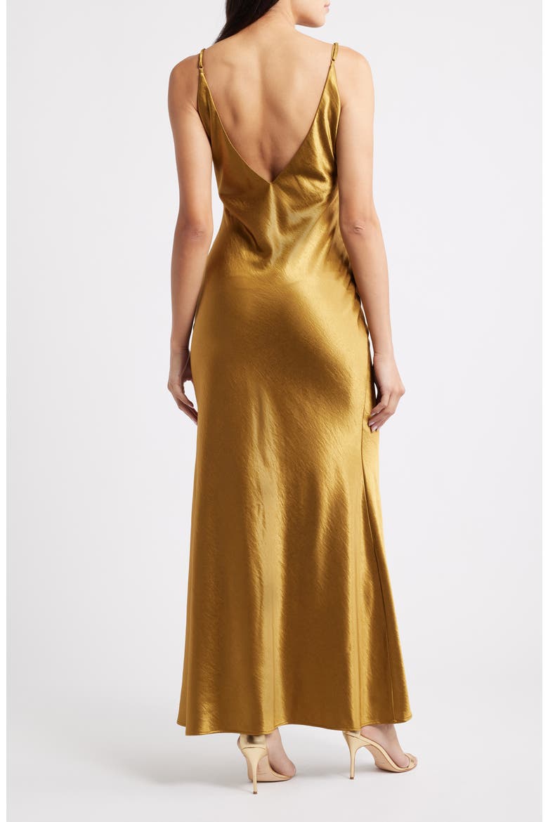 Zadie Bias Cut Satin Maxi Cocktail Slipdress, Alternate, color, GOLD