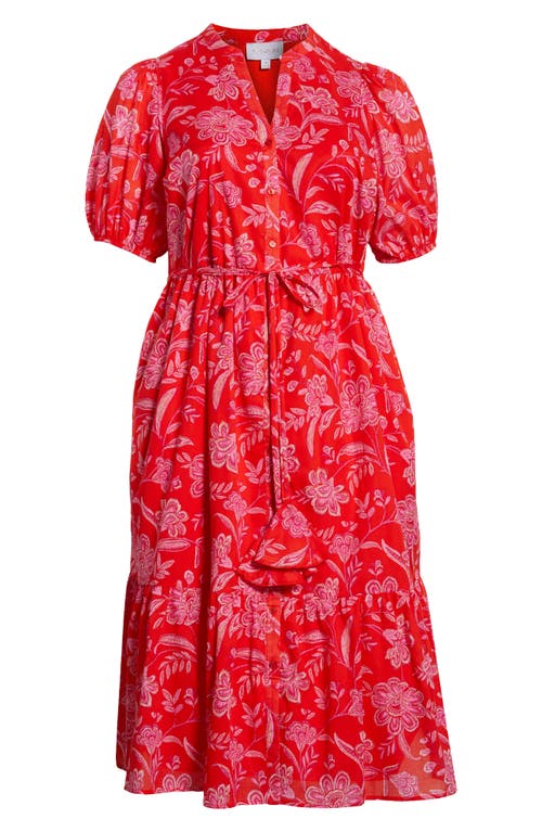 Sugarlips Aria Floral Beth Tiered Cotton Midi Dress In Red
