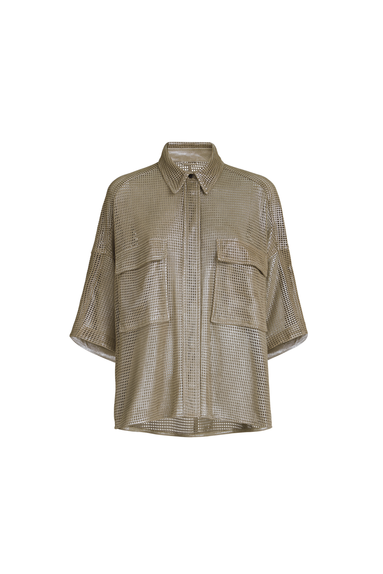 Sparkling leather net shirt, Alternate, color, Khaki